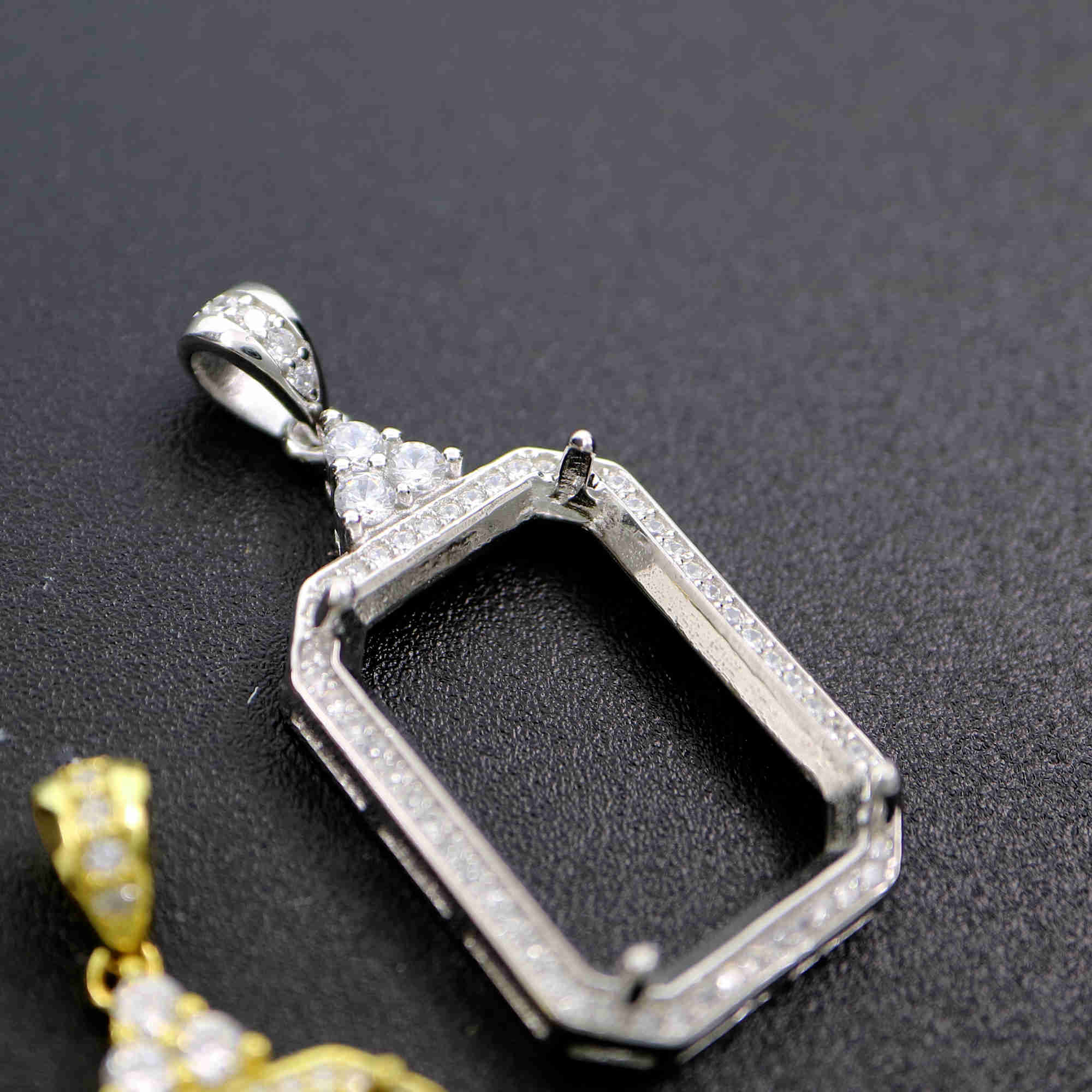 1Pcs Multiple Size Solid 925 Sterling Silver Rose Gold Rectangle 4 Prongs Luxury Gemstone Prong Bezel Settings DIY Pendant 1431043 - Click Image to Close